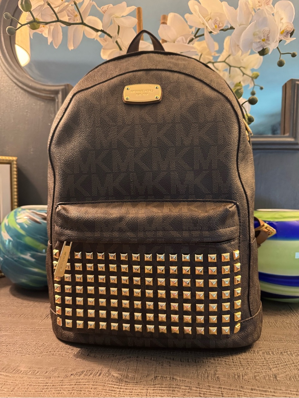 Like NEW Michael Kors Brown & Tan Studded Backpack - Org $498